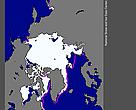 Arctic sea ice extent for June 2010 was 10.87 million square kilometres (4.20 million square miles). The magenta line shows the 1979 to 2000 median extent for that month. The black cross indicates the geographic North Pole. 