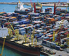Shipping containers in the port of Sorrento, Italy