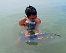 The rescued shark was the smallest whale shark ever recorded in the Philippines, and possibly the smallest ever found in the world. 7 March 2009.
