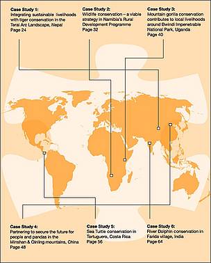 The case studies include: the conservation of the tiger (Nepal), several mammal species (Namibia), ... / &copy;: WWF Global Species Programme