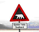Sign warning of polar bear presence on Svalbard, Norway.