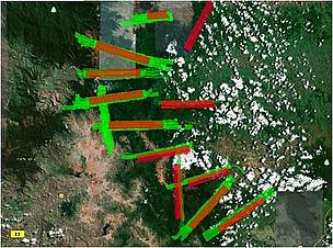 LiDAR survey of Andapa/Bealanana. In red: zones planned for the survey. In green: zones that have ... / ©: Carnegie Institute / ©: Carnegie Institute