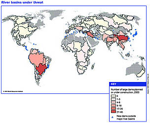 Large dams planned in river basins around the world in 2003. / &copy;: World Resources Institute