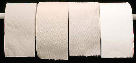 Comparison of four rolls of toilet paper made of different types of tissue. Visual guide on ... rel=