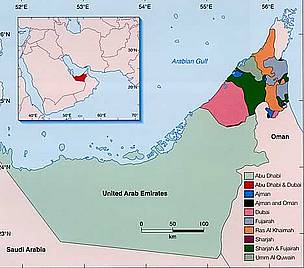 map showing the location of the uae in the middle east