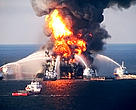 The Deepwater Horizon oil rig on fire, Louisiana, Gulf Coast, USA
