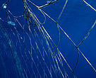 Fishermen's nets set out to corral Northern bluefin tuna (Thunnus thynnus) during the migration, Mediterranean Sea.