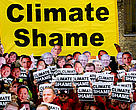 Mass 'Climate Shame' demonstration outside the Klimaforum temporary building, where all NGO's set up a new base after being denied further access to the Bella Centre.