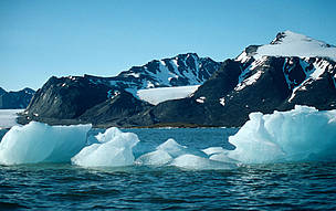Calving glaciers in the summer in Arctic waters.
