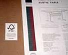 The FSC logo on papers for furniture from a factory that uses certified wood. Renzo Spada, Oaxaca, Mexico