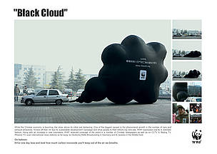 Publicity stunt. Car drives around Beijing with a huge black / ©: WWF