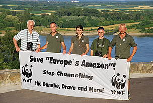 Activists from WWF, Euronatur and the Croation Society for the Protection of Birds and Nature protest the channeling of the the Danube, Drava and Mura in Croatia.