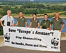 Activists from WWF, Euronatur and the Croation Society for the Protection of Birds and Nature protest the channeling of the the Danube, Drava and Mura in Croatia. 
