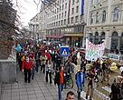 people in street with placards