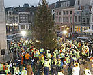 WWF campaigners lighting a Christmas tree by bicycle power in Utrecht, the Netherlands.